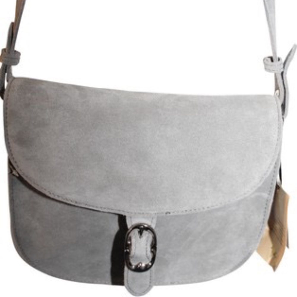 Saddle Gray Suede Leather Satchel